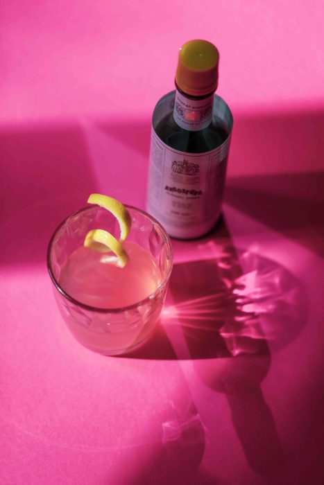 pink gin on the rocks with Angostura aromatic bitters